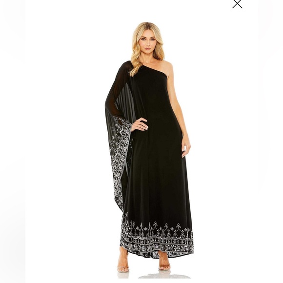 Mac Duggal Black One Shoulder Dress with Silver Accents - Picture 1 of 4